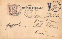 P-24-Mi-Is-2047 : CARTE POSTALE TAXEE AVEC TIMBRE 10 CENTIMES. 11 AOUT 1910  ET DEPART 10 AOUT 1910 ??? OSTENDE - 1859-1959 Storia Postale