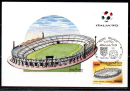 ITALIA 90 REPUBBLICA ITALY REPUBLIC 1990 COPPA DEL MONDO DI CALCIO STADIO S.ELIA CA L. 1200 MAXI MAXIMUM CARD CARTOLINA - Maximumkaarten