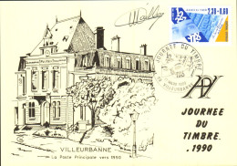 JOURNEE DU TIMBRE 1990 VILLEURBANNE - SIGNE PAR LE GRAVEUR HALLEY - Commemorative Postmarks
