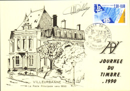 JOURNEE DU TIMBRE 1990 VILLEURBANNE - SIGNE PAR LE GRAVEUR HALLEY - Gedenkstempels