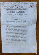 JACOPO MARSIGLI TIPOGRAFO LIBRAJO IN BOLOGNA - COMPETENZA DEI GIUDICI DI PACE ...LI 15 Giugno 1807 - Historical Documents