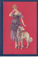 CPA CHERUBINI Art Déco Illustrateur Italien Femme Woman écrite Référence Illisible Chien Dog - Autres & Non Classés