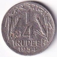 INDIA COIN LOT 284, 1/4 RUPEE 1954, CALCUTTA MINT, XF - Indien