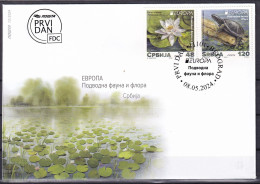 SERBIA 2024,EUROPA CEPT,Europa White Water-lily Flora Plants Pond Turtles Animals Fauna,FDC - 2024
