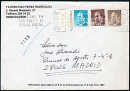 Madrid - Perforado - Edi O 2834(2)+2794 - Mat Rodillo "Certificado Madrid 14/4/87" + Perforación "fp" A Madrid - Cartas & Documentos