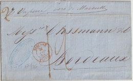 MARITIME - 1858 - ENTREE TOSCANE BASTIA  / LETTRE De LIVORNO => BORDEAUX - Correo Marítimo