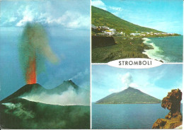 Eolie, Isola Di Stromboli (Messina) Vedute: Vulcano In Eruzione, Spiaggia, Panorama Da Strombolicchio E Testa Di Cavallo - Messina