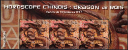 Polynésie Française 2024 - Horoscope Chinois - Année Du Dragon -Bande De 3 Haut De Feuille Avec Texte Neuf ** - Astrology