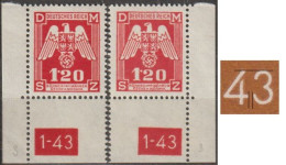 022/ Pof. SL 19, Corner Stamps, Plate Number 1-43, Type 1, Var. 3 - Ongebruikt