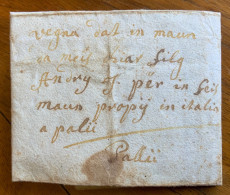 ANTICA LETTERA DEL 13 AGOSTO 1727 DALL'ESTERO PER "...propij In Italia A Palii..., " ? ....da Decifrare - Documents Historiques