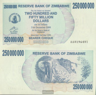 Zimbabwe Pick-number: 59 Uncirculated 2008 250 Million. Dollars - Simbabwe