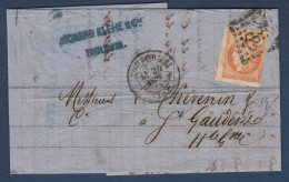 Bordeaux N° 48 (court à Droite)  Sur Lettre De Toulouse - Cote : 250 € - 1870 Emisión De Bordeaux