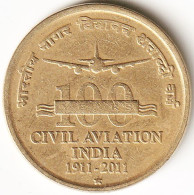 INDIA COIN LOT 152, 5 RUPEES 2011, CIVIL AVIATION, HYDERABAD MINT, SF, SCARE - Indien
