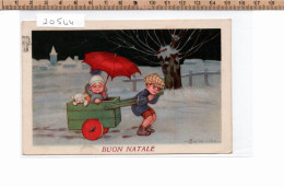 20544  BUON NATALE  BIMBI CARRETTO OMBRELLINO CAGNOLINO INNEVATA FIRMATA COLOMBO1931 - Other & Unclassified