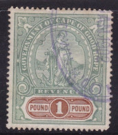 Cape Of Good Hope Revenue Stamp £1 Green And Brown, Barefoot 139 Good Used - Cabo De Buena Esperanza (1853-1904)