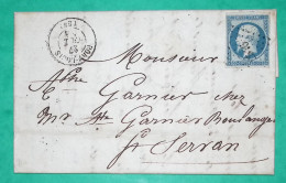 N°14 BLEU LAITEUX PC 2546 PORT LOUIS MORBIHAN POUR ST SERVAN 1854 LETTRE COVER FRANCE - 1849-1876: Période Classique