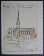 GENT LITHO 30 X 24 CM - EGLISE SAINT MARTIN D'AKKERGEM A GAND AU XVIe SIECLE D'APREZ UN DESSIN COLORIE - Gent