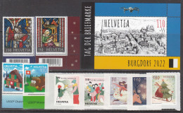 2022 Switzerland Nov - Dec Issues Collection Of 9 Stamps + 1 Sheet  MNH @ BELOW FACE VALUE - Nuevos