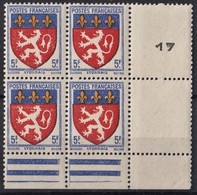 1943 FRANCE N** 572 Bloc De 4  MNH - Nuevos