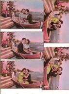 Lot De 5 CPA Rose P.C. Paris  -  Couple D'Amoureux Dans Une Barque - Couples