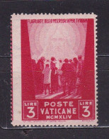 1945 Vatican Vatican PRIGIONIERI III  PRISONERS 3L Carminio MNH** Varietà "Più Largo Di Oltre 2 Mm" Firma Biondi - Abarten