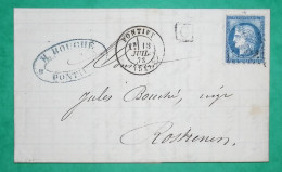 N°60A VARIETE POINT REPUB GC 2972 PONTIVY MORBIHAN BOITE URBAINE C POUR ROSTRENEN COTES DU NORD 1873 LETTRE COVER FRANCE - 1849-1876: Klassieke Periode