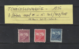 TCHÉCOSLOVAQUIE - 3 Timbres Neuf * De 1926 - N° 206 / 20 7 / 208 - Château De Karluv Tyn  - 2 Scan - Unused Stamps