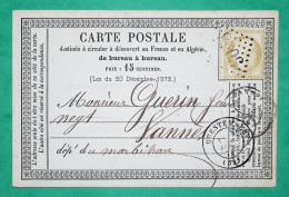 N°55 CARTE PRECURSEUR GC 3058 QUESTEMBERT MORBIHAN POUR VANNES 1874 LETTRE COVER FRANCE - 1849-1876: Classic Period