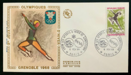 ENVELOPPE 1er JOUR JEUX OLYMPIQUES D’HIVER DE GRENOBLE - PATINAGEMSUR GLACE - 1960-1969