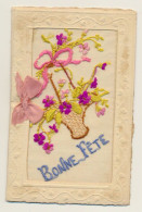 Carte Fantaisie Double Brodée Avec Noeud Ruban - Bonne Fête - Embroidered