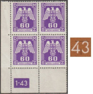 039/ Pof. SL 16, Corner 4-block, Plate Number 1-43, Type 1, Var. 2 - Ungebraucht