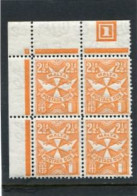 MALTA - 1925  2 1/2d  ORANGE  PERF 12  BLOCK OF 4  MINT NH - Malta