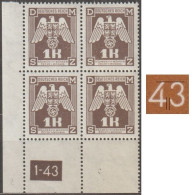 040/ Pof. SL 18, Corner 4-block, Plate Number 1-43, Type 1, Var. 2 - Unused Stamps