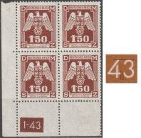 042/ Pof. SL 20, Corner 4-block, Plate Number 1-43, Type 1, Var. 1 - Neufs