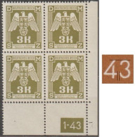 043/ Pof. SL 22, Corner 4-block, Plate Number 1-43, Type 1, Var. 1 - Unused Stamps