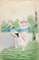 229056 ART ARTE EMBOSSED LANDSCAPE STORK AND CUPID ANGEL NUDE BREAK POSTAL POSTCARD - Non Classificati