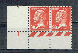 178 Pasteur 90 C. Rouge Paire Bas De Feuille Avec Marque De Centrage N° Presse 1 Luxe - 1922-26 Pasteur