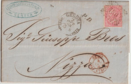 MARITIME / BATEAU A VAPEUR - 1868 - ENTREE GENES BAT. A VAPEUR ! LETTRE De GENOVA => NIZZA / NICE - Maritieme Post