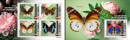 Djibouti 2023, Animals, Butterflies And Peonies, 4val In BF +BF - Vlinders