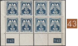 044/ Pof. SL 14, Corner 4-blocks, Plate Number 1-43, Type 1 - Unused Stamps