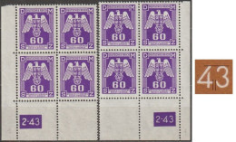 046/ Pof. SL 16, Corner 4-blocks, Plate Number 2-43, Type 1, Var. 1 - Ungebraucht