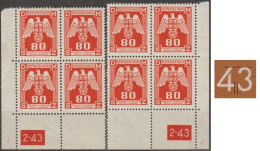 048/ Pof. SL 17, Corner 4-blocks, Plate Number 2-43, Type 1, Var. 1 - Unused Stamps