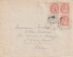 Yvert 107 + 109 Bloc De 3  Type Blanc Lettre CHATEL Puy De Dôme  15/1/1914 Pour St Genis Laval Rhône - 1877-1920: Semi Modern Period