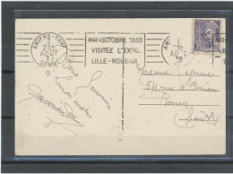 80 -AMIENS -GARE  -OBLITERATION MECANIQUE N°413 /CP-Obl R.B.V MAI-OCTOBRE 1939 /VISITEZ L'EXPO /LILLE - ROUBAIX - Oblitérations Mécaniques (flammes)