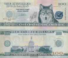 U.S. 100 Dollars Souvenirschein U.S. Uncirculated 2022 US State Alaska Wolf - Biljetten Van De  Federal Reserve (1928-...)