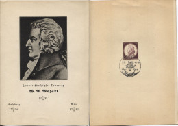 Deutsches Reich # 810 Wolfgang Amadeus Mozart Gedenkfaltblatt Sonderstempel Wien 5.12.41 - Cartas & Documentos