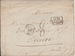 1862 - LETTRE De ST THOMAS (DOS) !! ENTREE AMBULANT MARITIME ANGL. AMB.CALAIS.E !  => DOUAI - MARQUE D'ECHANGE GB 1F60c - Marcophilie