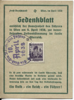 Deutsches Reich/Österreich Gedenkblatt Zur Volksabstimmung Sonderstempel 10.April 1938 - Briefe U. Dokumente