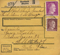 Récipissé De Colis Postal De Rombas (Moselle) Vers L'Alsace - Affranchissement Composé - 7 Juillet 1943 - Guerre De 1939-45