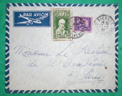 LETTRE PAR AVION BIENHOA COCHINCHINE 1$ YERSIN INDOCHINE + 10C POUR PARIS 1947 COVER FRANCE - Briefe U. Dokumente